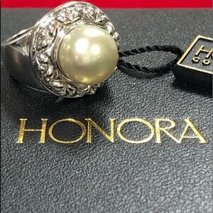 Honora Pearl Ring 925 Sterling Silver Wide Band